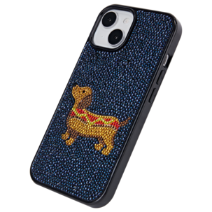 Exibel Sausage Dog mobilskal för iPhone 13/14/15/16e/17e, blå