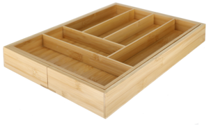 Bestikkskuff i bambus, justerbar bredde, 33,2–56 x 46 x 6 cm