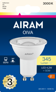 Heijastinlamppu LED GU10 4,2 W Airam Oiva, lämpimän valkoinen