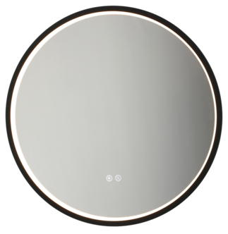 Rund badrumsspegel med dimbar belysning, svart, 60 cm