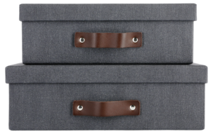 Förvaringsbox med läderhandtag 2-pack, mörkgrå