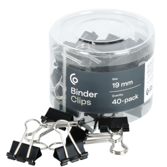 Små pappersklämmor metall svart 19 mm 40-pack