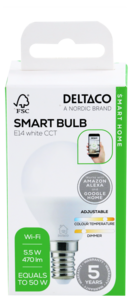 Deltaco Smart LED-lampa E14 5,5 W dimbar, SH-CHLE14P45
