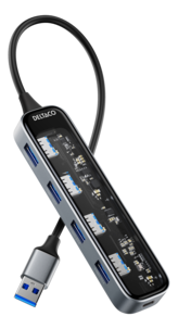 Deltaco USB-A hub med 4 portar, transparent, UH-736