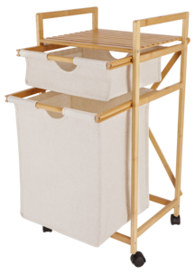 Skittentøykurv på hjul med hylle og 2 uttrekkbare kurver