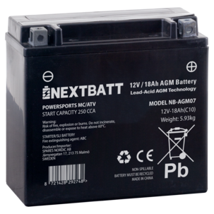 Motorsykkelbatteri AGM 12 V, 18 Ah