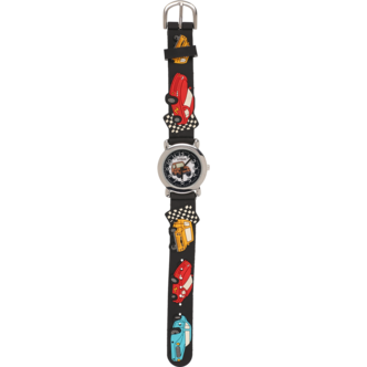 Analog barnklocka racerbilar, svart armband