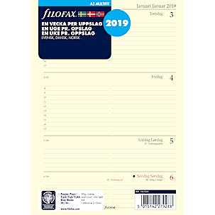 Kalenterilehdet Filofax A5, 2019