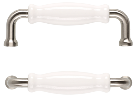 Porslinshandtag vit/matt krom, 2-pack