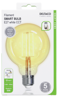 Deltaco Smart Home LED-filament globlampa E27 WiFi