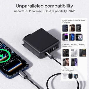 Matkalaturi 20 W ja varavirtalähde 10 000 mAh, PD 3.0