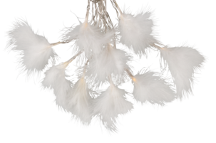 Paristokäyttöinen valoketju, jossa höyheniä