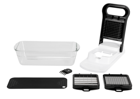 Sipuli-/vihannesleikkuri lasiastialla