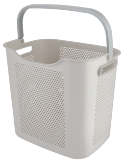 Liten tvättkorg plast, med handtag, beige och grå