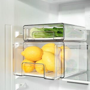 Stapelbar kylskåpsförvaring med låda, transparent