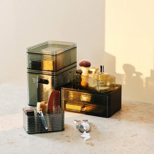 Stabelbar oppbevaringsboks med 2 skuffer, transparent grønn