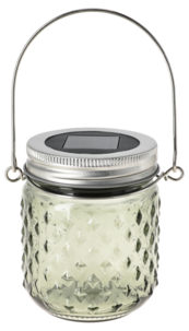 Solcellelykt i glasskrukke, høyde 8 cm