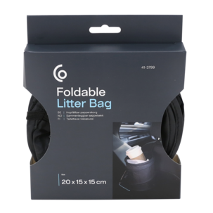 Pieni roskakori autoon, kokoontaitettava, musta, 15 x 20 cm