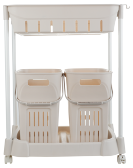 Rullvagn med 2 tvättkorgar och 1 korg, 52,5 x 34 x 70 cm