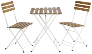 Utemöbler, bord och två stolar