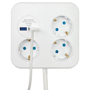 Grenuttag 3-vägs med USB-A och USB-C, 1,4 meter