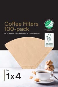 Kaffefilter 1x4 ubleket, 100-pakning