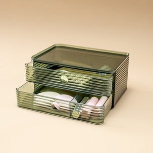 Stabelbar oppbevaringsboks med 2 skuffer, transparent grønn