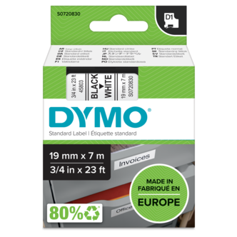 Dymo D1 merkebånd svart på hvitt 19 mm x 7 m