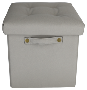 Sittepuff med oppbevaring, skinntrukket, grå