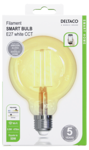 Deltaco Smart Home LED-filament globepære E27 wifi
