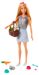 Barbie dukke med hund og kanin, 3+