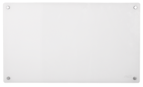 Mill panelelement med termostat, glas, vit