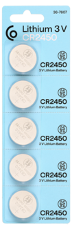 CR2450 knappcellebatteri litium 3 V, 5-pakning