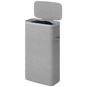 Smal tvättkorg med lock, plast/tyg, 22 x 40 x 67 cm, grå