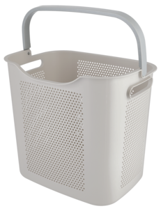 Liten tvättkorg plast, med handtag, beige och grå