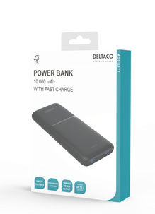 Deltaco powerbank 10 000 mAh, PD 20 W, 1 USB-C, 2 USB-A
