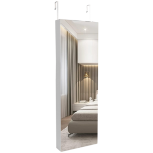 Ripustettava kaappi koruille ja meikeille peilillä, valkoinen