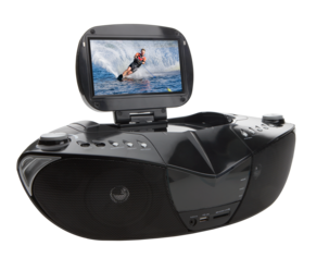 Bärbar CD/MP3/DVD/MPEG4-spelare med  AM/FM-radio och uppfällbar 7” TFT monitor
