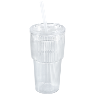 Plastmugg med lock och sugrör, 550 ml