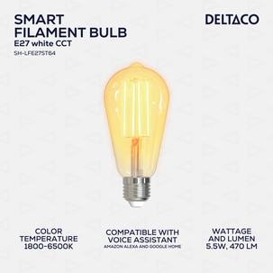 Deltaco Smart Home LED-filament E27, WiFi, 5,5 W