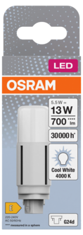 Kompaktlysrør LED G24d 5,5 W kaldhvit, Osram