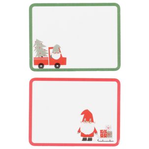 Juletiketter på rulle, motiv med jultomtar, 50-pack