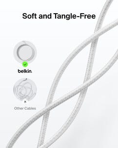 Belkin BoostCharge Pro Braided flettet USB-C-kabel 240W, hvit