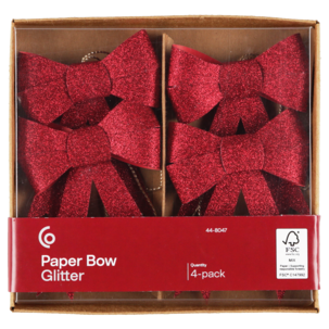 Papirrosett rød med glitter, 10 cm, 4-pakning
