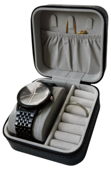 Resesmyckeskrin svart, 10 x 10 x 6 cm