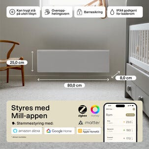 Mill Glass Smart WiFi element Gen. 4, vit, 500 W