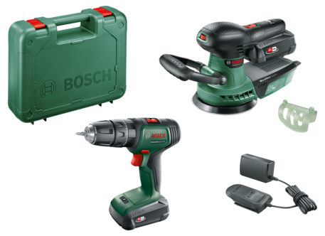 Bosch drill og eksentersliper, sett med batteri