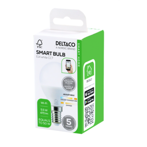 Deltaco Smart LED-lampa E14 5,5 W dimbar, SH-CHLE14P45