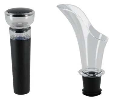 Sett med dryppstopper og vinkork med vakuum