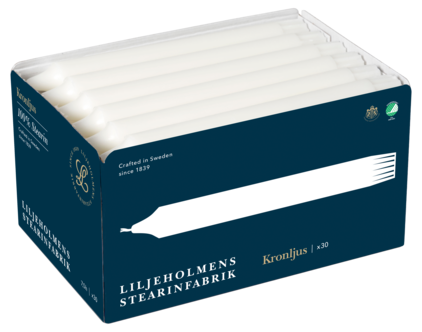 Liljeholmens kronljus, vita, 30-pack, 100 procent stearin